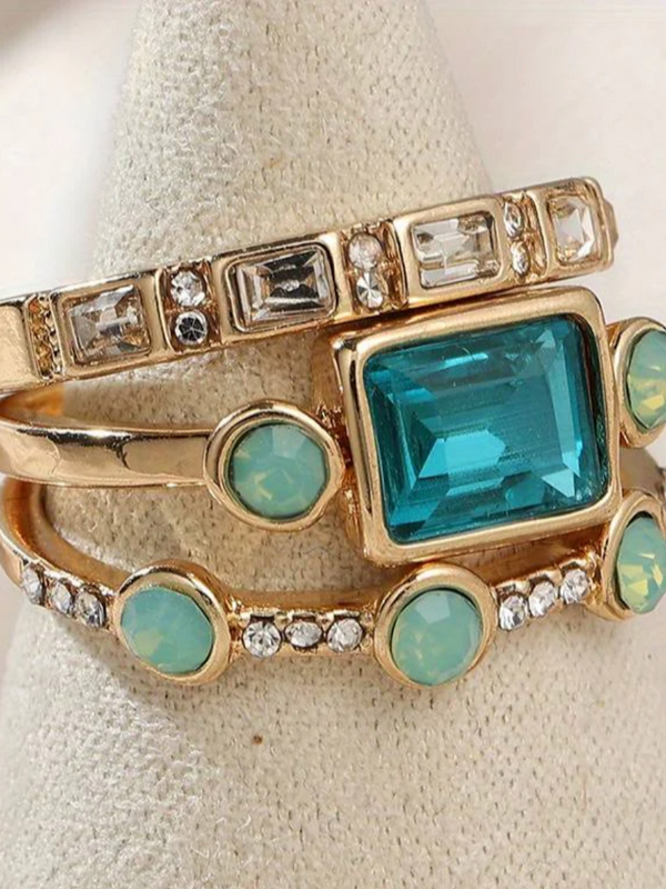 Ocean - Vintage Crystal Ring Set