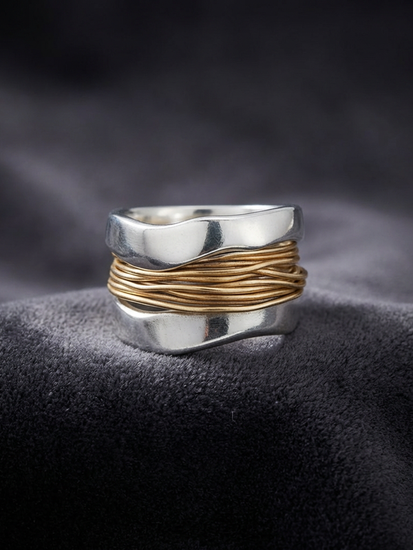 Silver Ring with Golden Threads