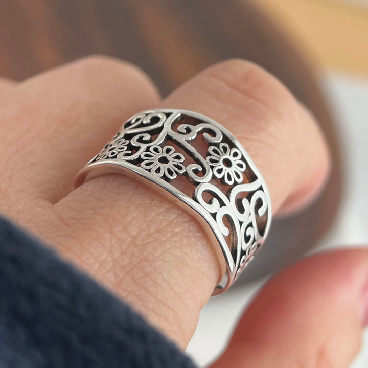 Adjustable Sterling Silver Flower Ring
