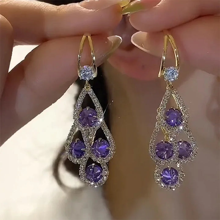 Purple Crystal Drop Earrings