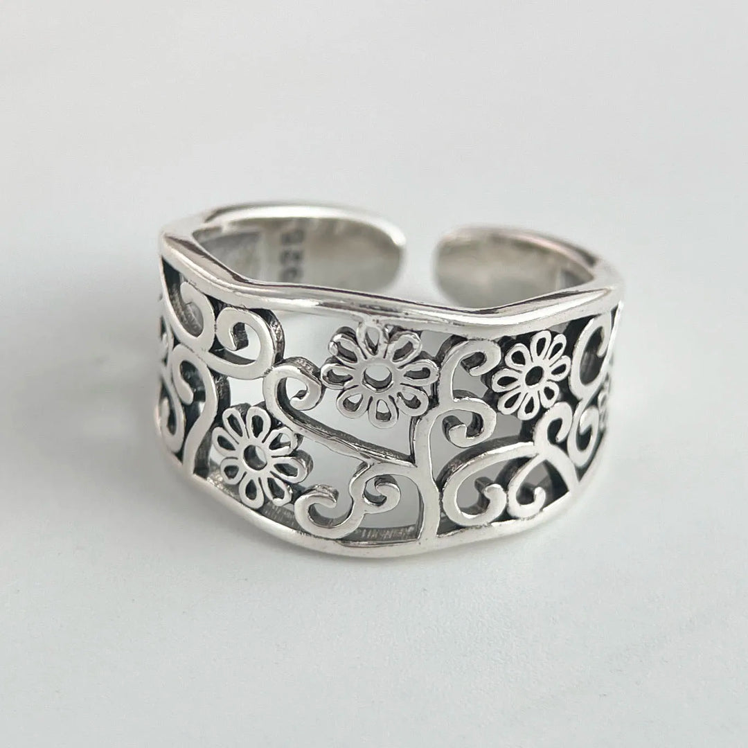 Adjustable Sterling Silver Flower Ring
