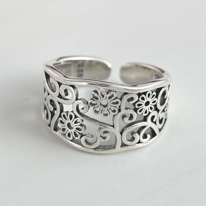 Adjustable Sterling Silver Flower Ring