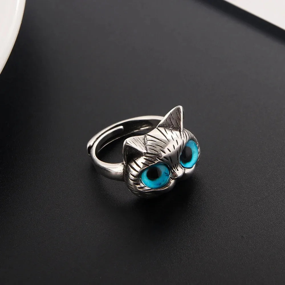 Adjustable Silver Cat Ring