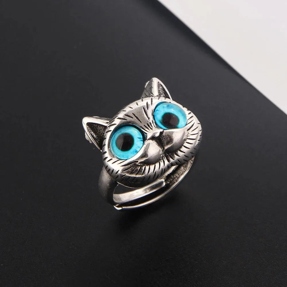 Adjustable Silver Cat Ring