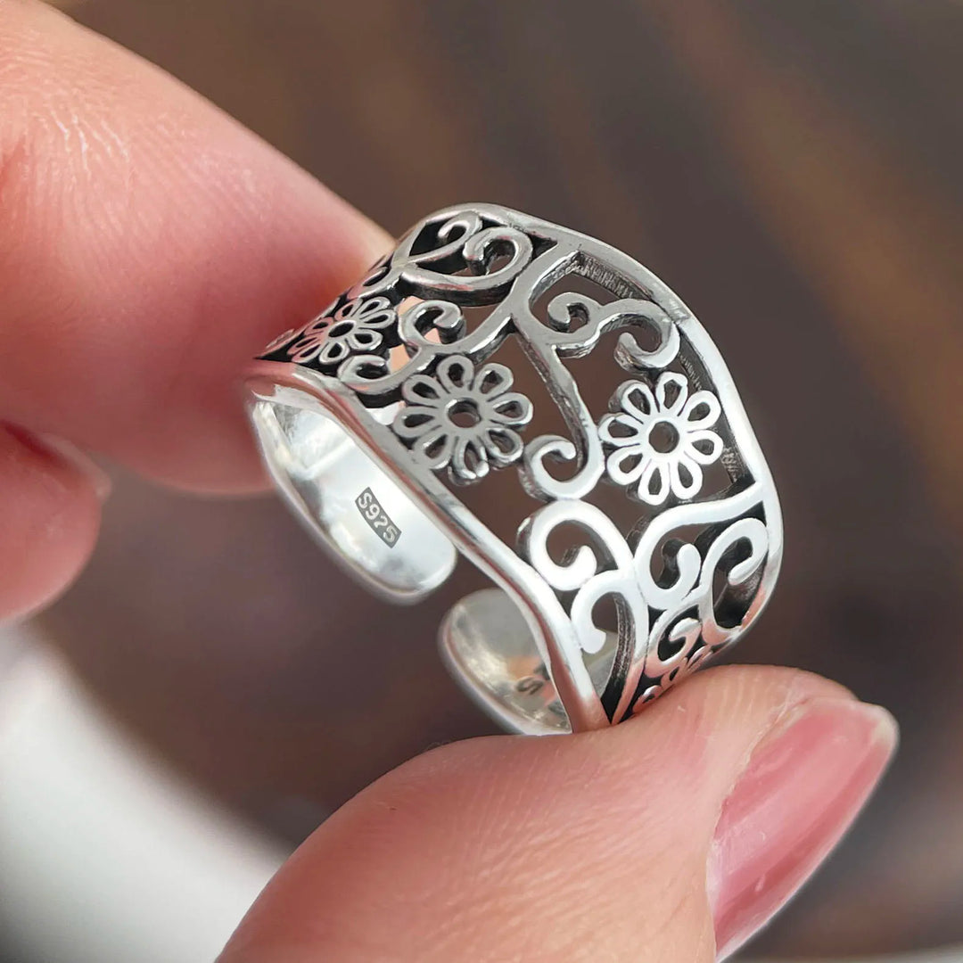 Adjustable Sterling Silver Flower Ring