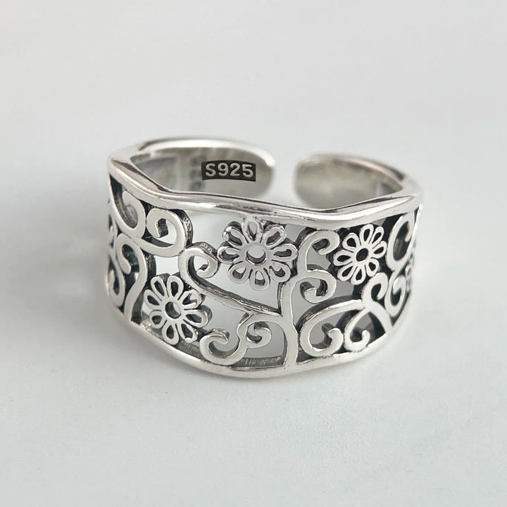 Adjustable Sterling Silver Flower Ring