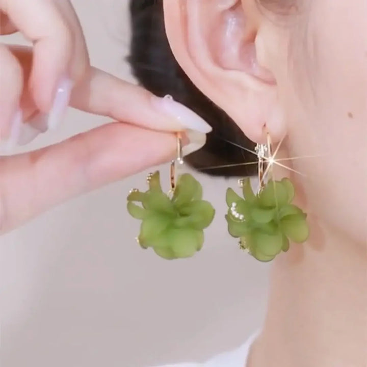 Green Magnolia Flower Earrings