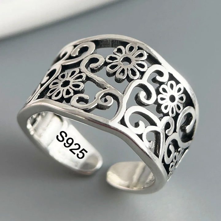 Adjustable Sterling Silver Flower Ring
