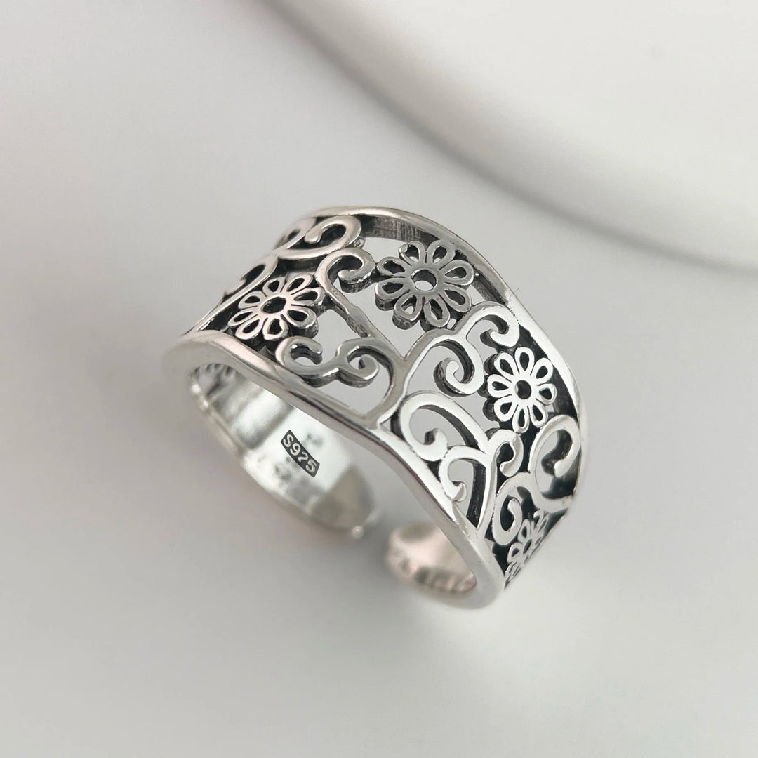 Adjustable Sterling Silver Flower Ring