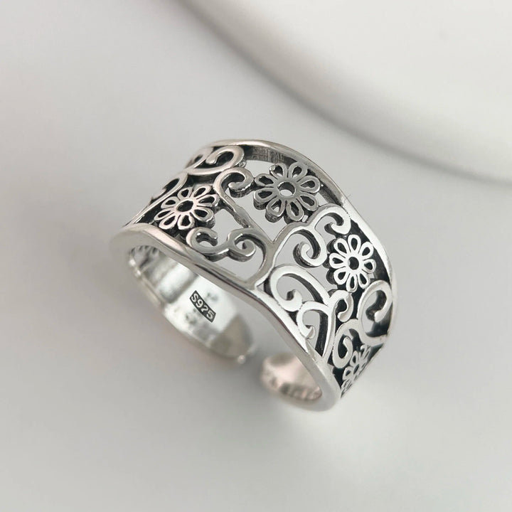 Adjustable Sterling Silver Flower Ring