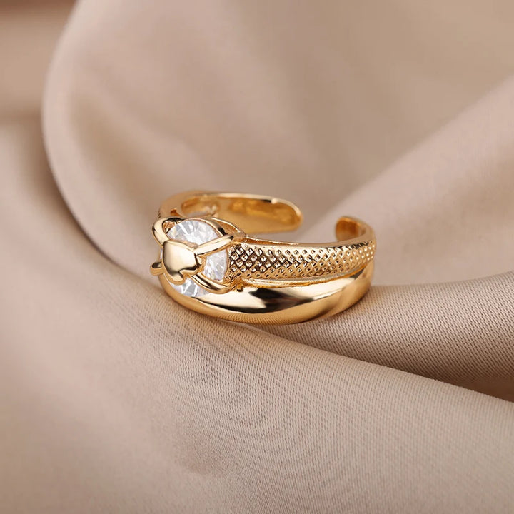 Adjustable Heart Zircon Ring