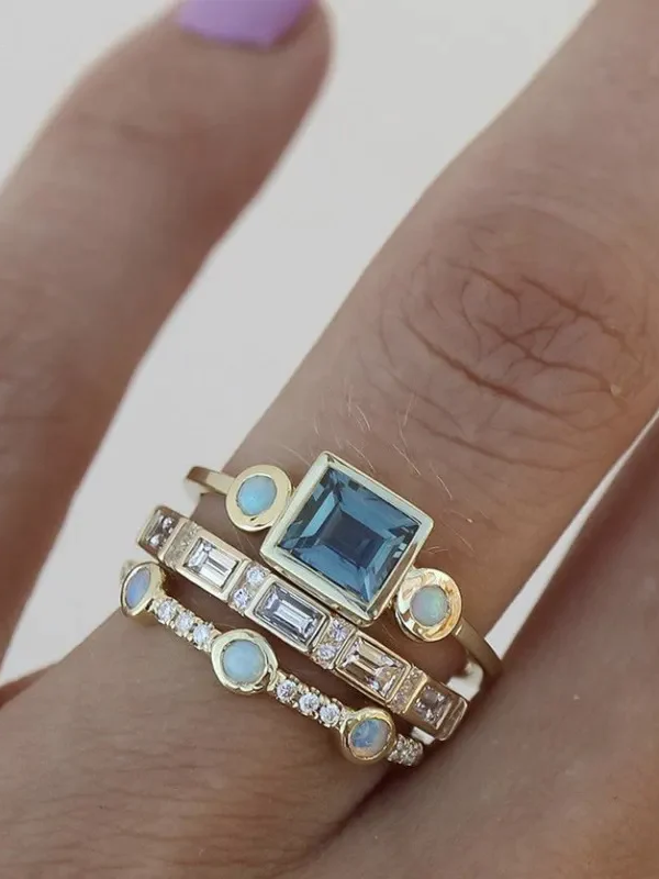 Ocean - Vintage Crystal Ring Set